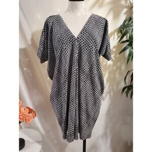 Vince Womens 100% Silk Geometric Print V-Neck Tunic Dress Size S Black White